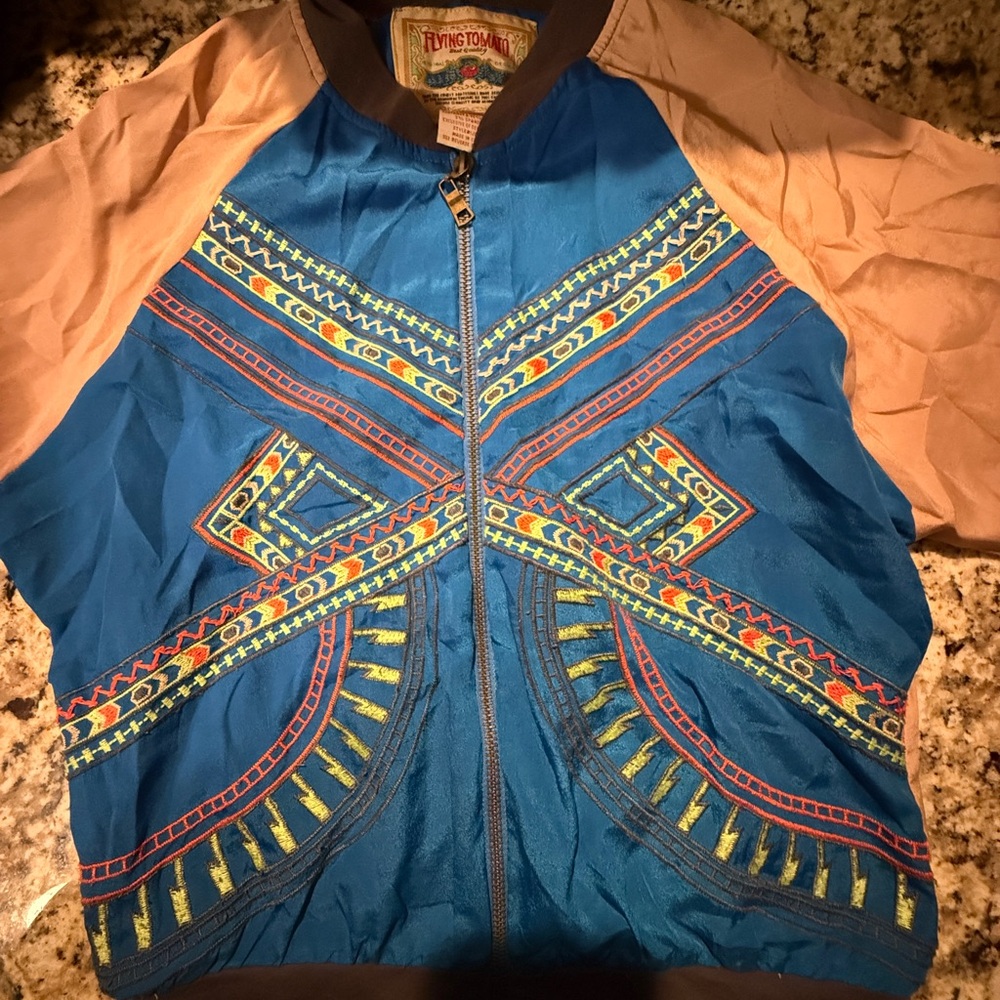 Flying Tomato Blue and Tan Geometric Jacket
